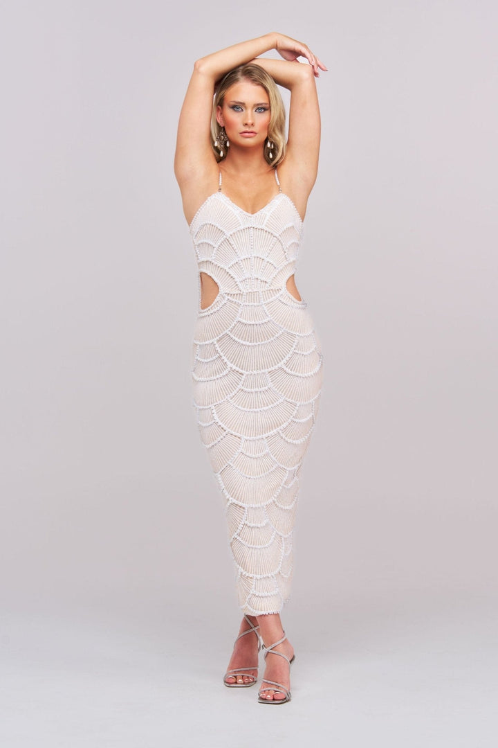 ELARA | Abito midi elegante lavorato con dettagli cut-out