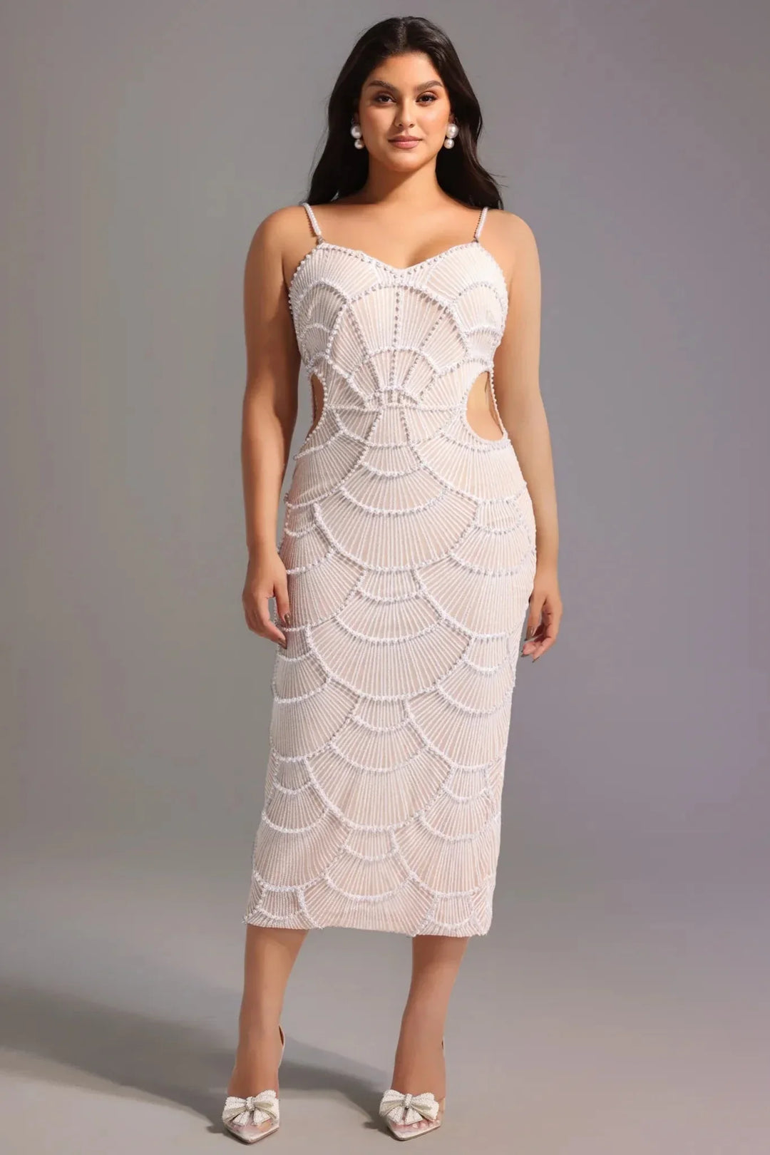 ELARA | Abito midi elegante lavorato con dettagli cut-out