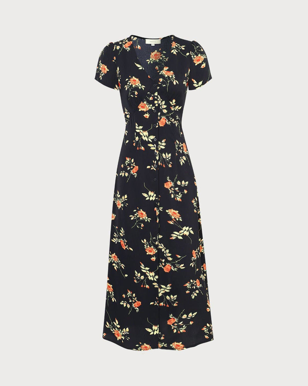 Maxi Abito Nero con Scollo a V e Maniche Corte