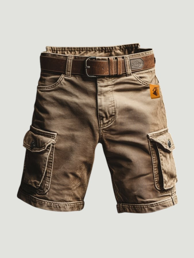 Turowska Moda Rowan losse cargo shorts in bruin katoen met riem en klepzakken.