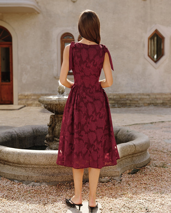 Abito Midi in Chiffon Jacquard Rosso Vivo