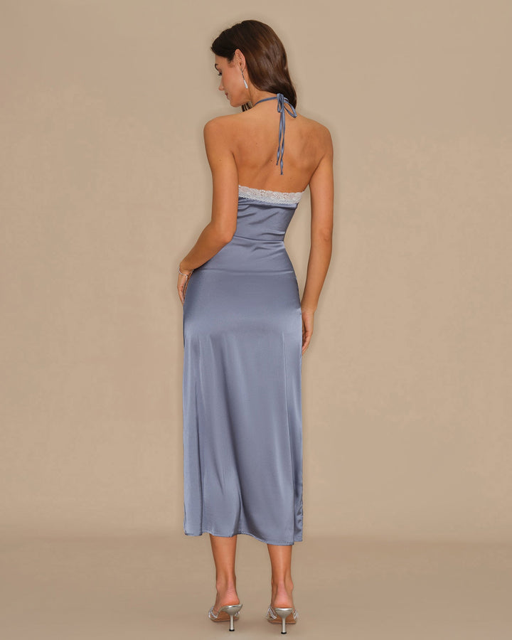 Abito Midi Blu con Scollo Halter