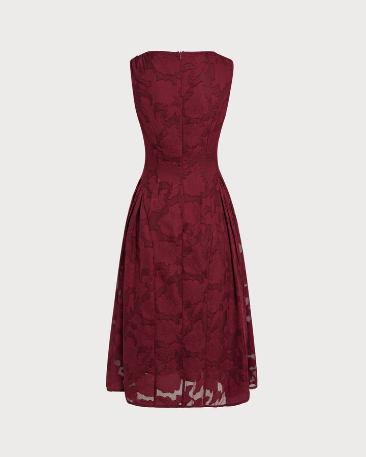 Abito Midi in Chiffon Jacquard Rosso Vivo