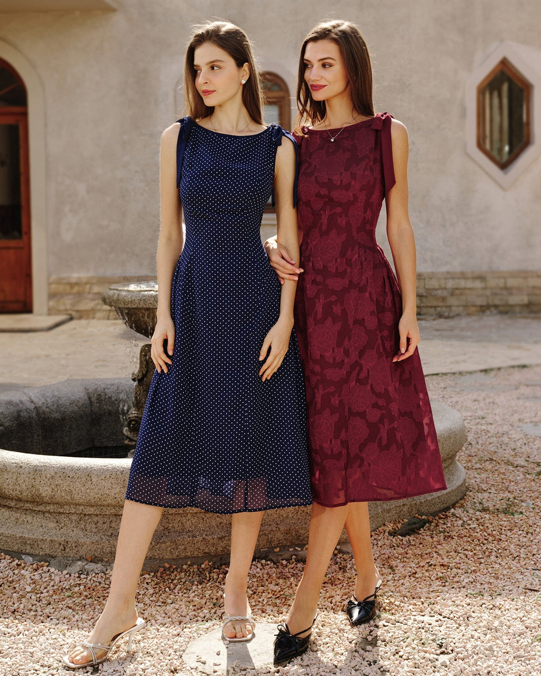 Abito Midi in Chiffon Jacquard Rosso Vivo