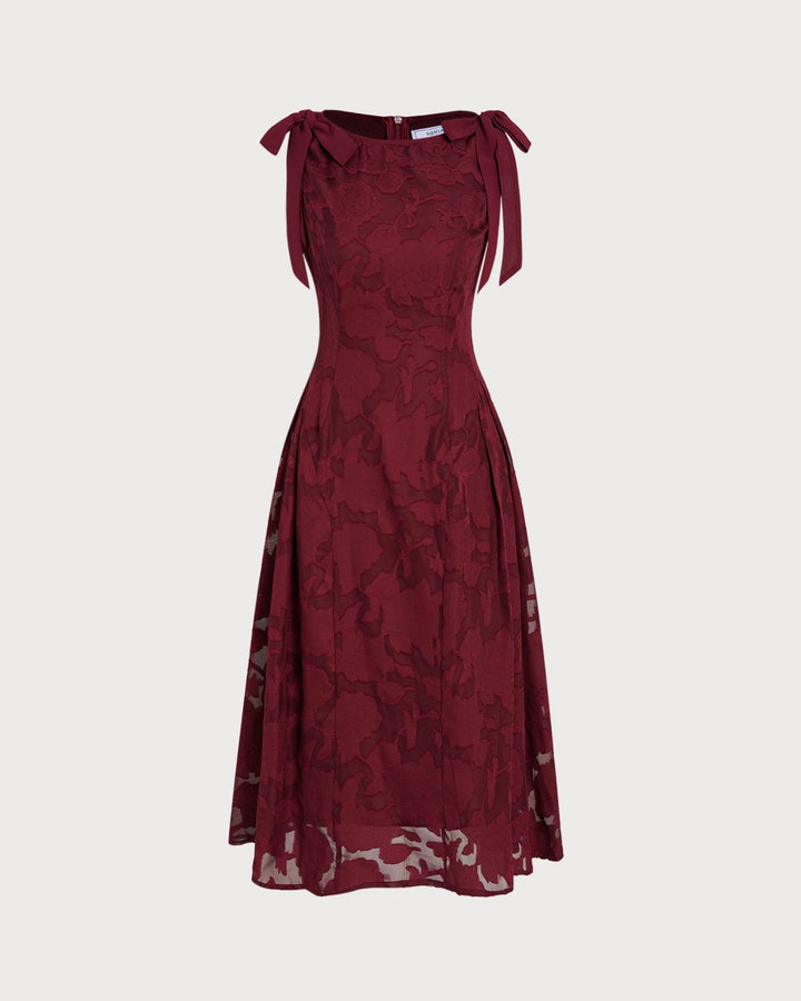 Abito Midi in Chiffon Jacquard Rosso Vivo