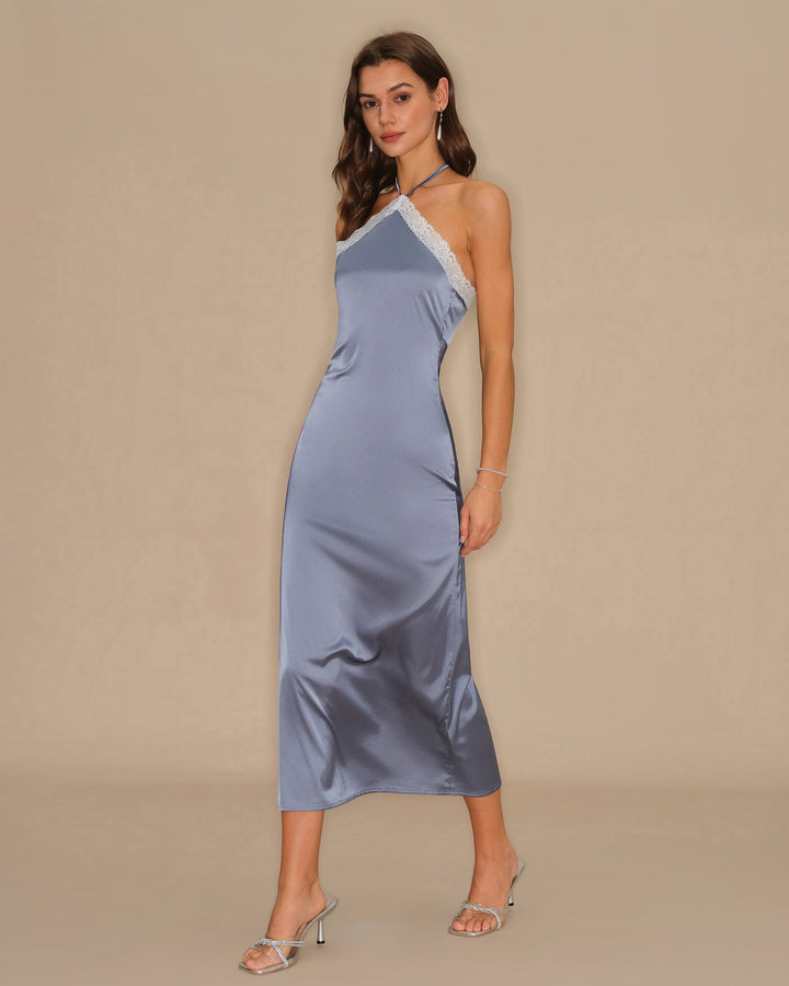 Abito Midi Blu con Scollo Halter
